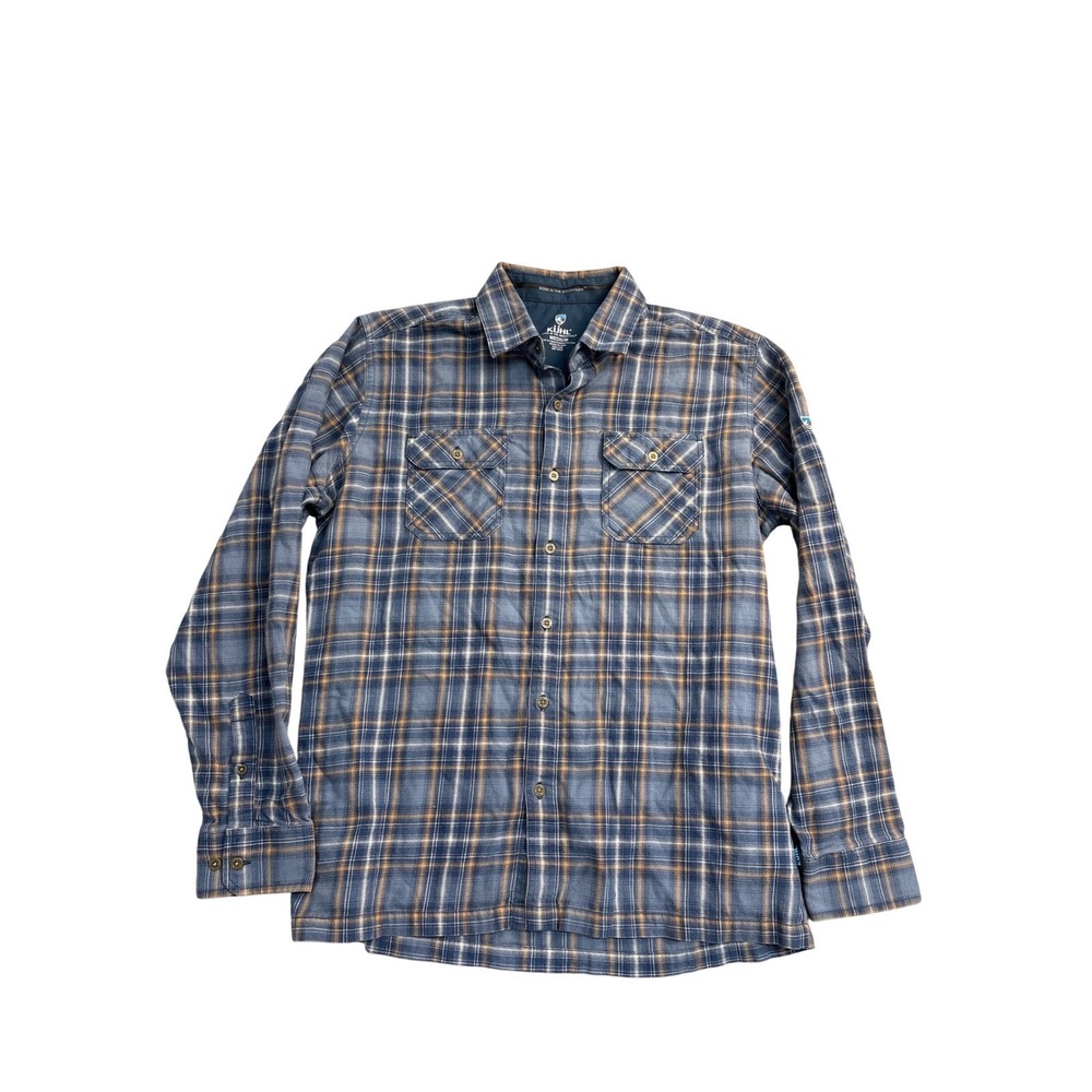 Kuhl‎ Mens Medium Blue Orange Plaid Long Sleeve Button Down Outdoor Shirt 1611